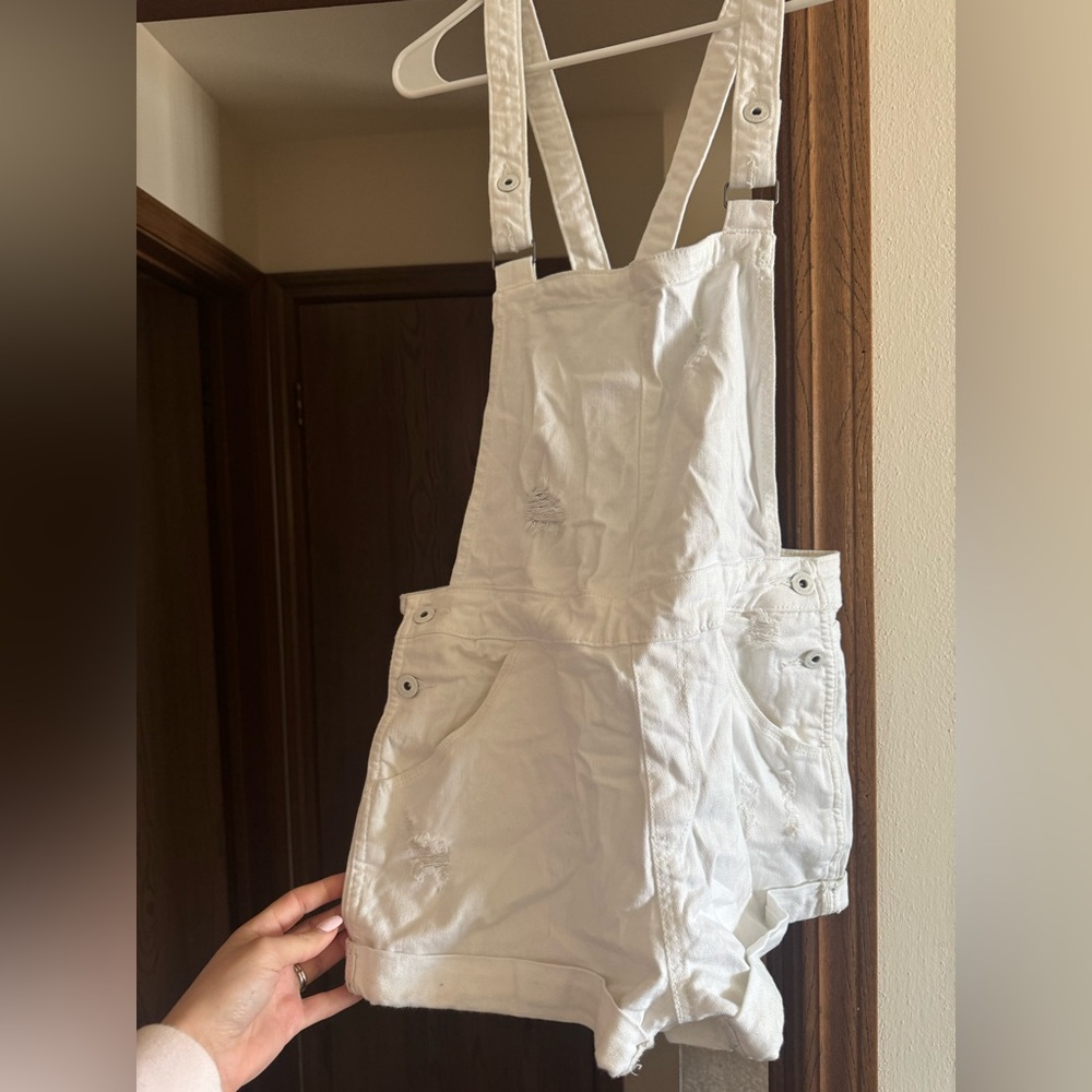 White Denim Short Overalls